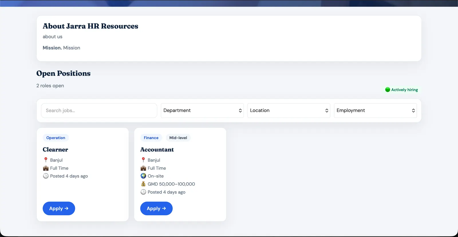 Kaira Careers desktop dashboard