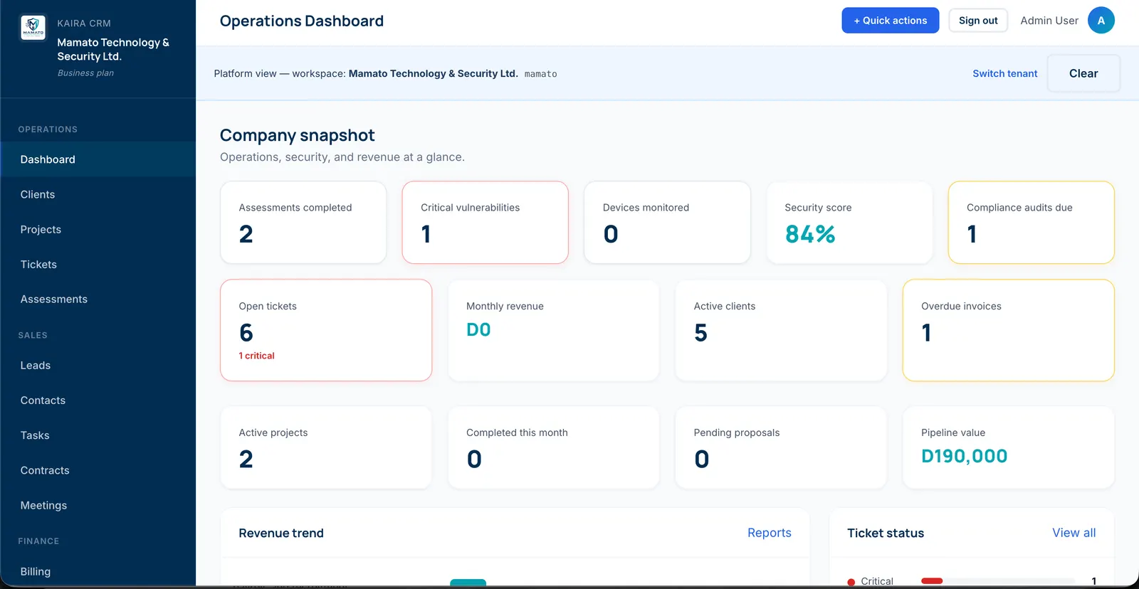 Kaira CRM screenshot