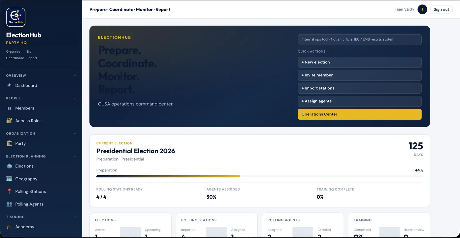 ElectionHub desktop dashboard