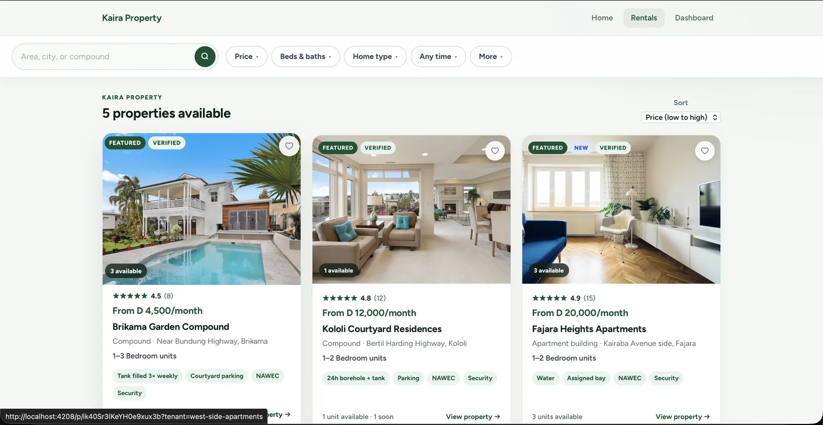 Kaira Property desktop dashboard