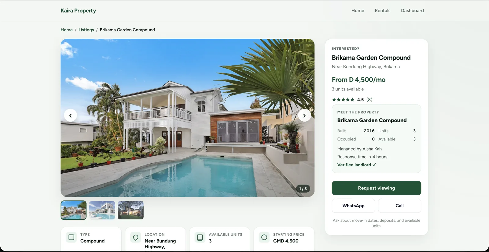 Kaira Property tablet view